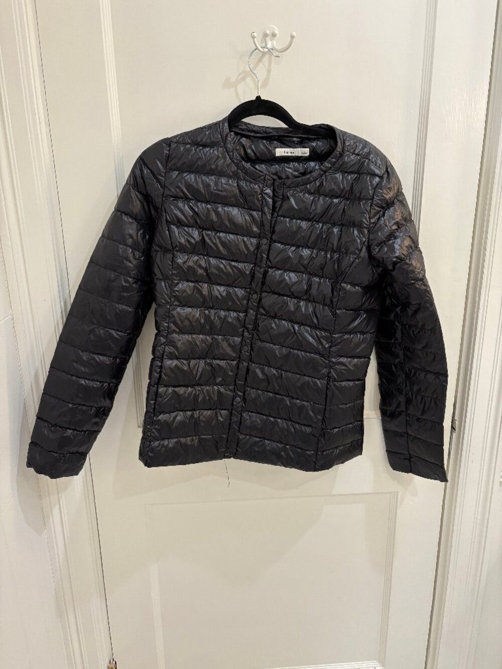 Bossini Black Lightweight Puffer Down Jacket Snap Closure, Size L, EUC